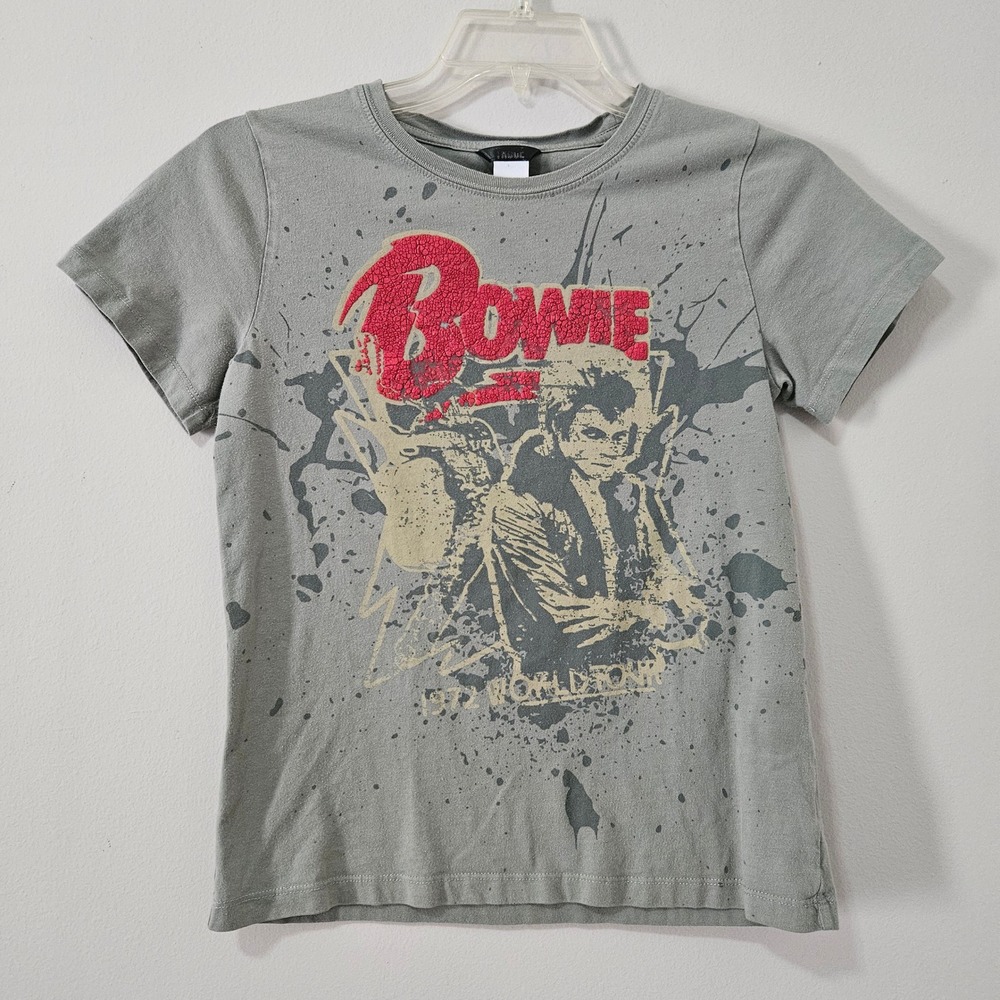 TRUGE David Bowie 1973 World Tour Graphic T-Shirt Kids Size L 14 Grey Cotton Tee